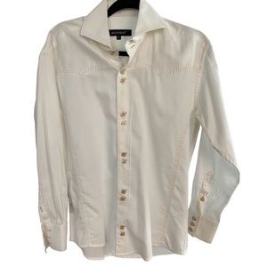 Bogosse Men’s Button Down Off White Shirt western Flare 100% Cotton Size 3 (M)
